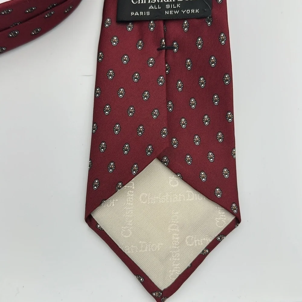 Dior Burgundy and Gray Patterned Tie